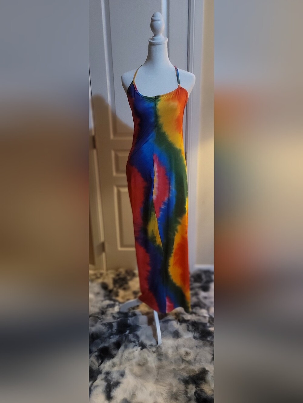 Rainbow Tie-Dye Maxi Slip Dress - Vibrant Multicolor